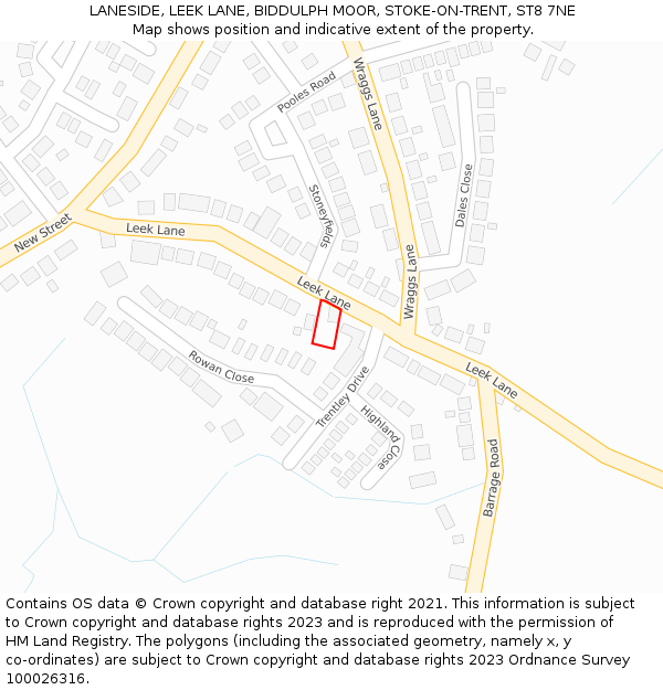 LANESIDE, LEEK LANE, BIDDULPH MOOR, STOKE-ON-TRENT, ST8 7NE: Location map and indicative extent of plot