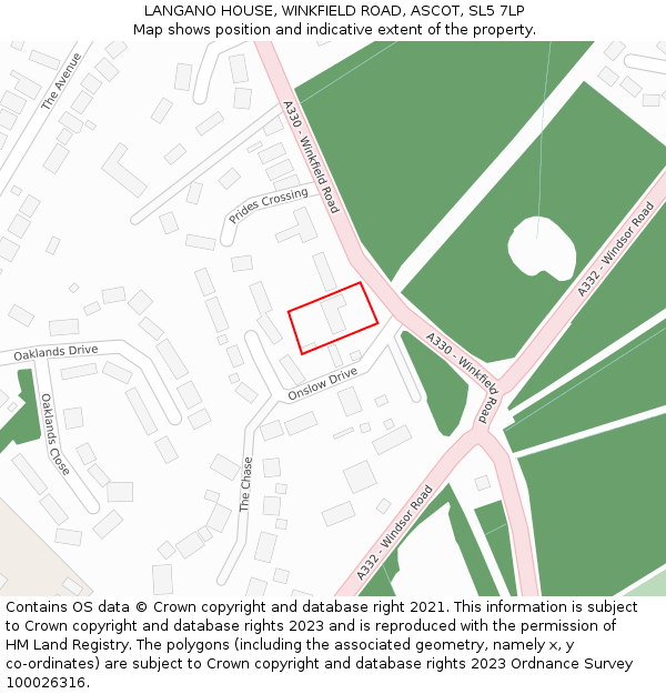 LANGANO HOUSE, WINKFIELD ROAD, ASCOT, SL5 7LP: Location map and indicative extent of plot