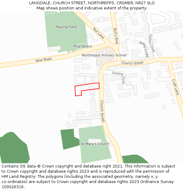 LANGDALE, CHURCH STREET, NORTHREPPS, CROMER, NR27 0LG: Location map and indicative extent of plot