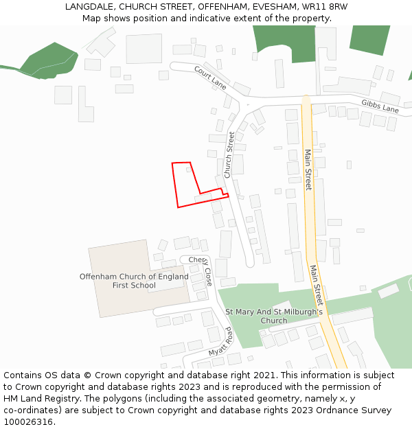 LANGDALE, CHURCH STREET, OFFENHAM, EVESHAM, WR11 8RW: Location map and indicative extent of plot
