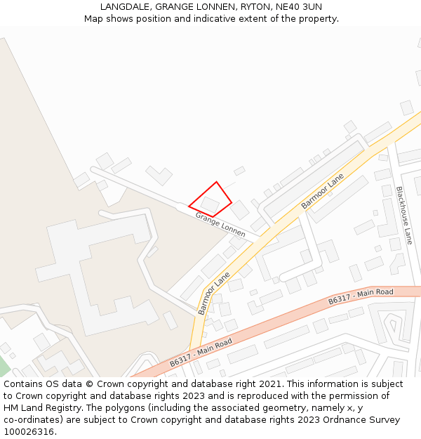 LANGDALE, GRANGE LONNEN, RYTON, NE40 3UN: Location map and indicative extent of plot