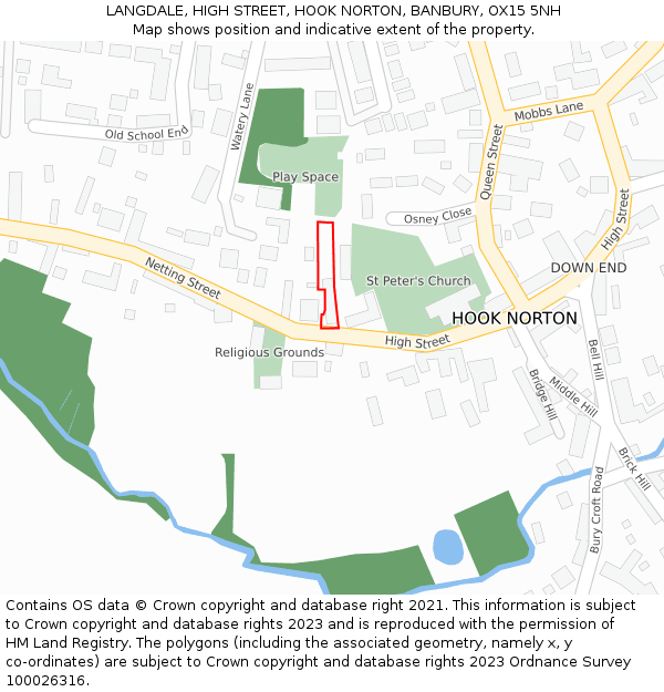 LANGDALE, HIGH STREET, HOOK NORTON, BANBURY, OX15 5NH: Location map and indicative extent of plot