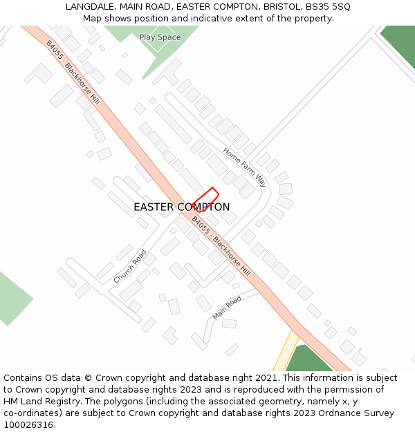 LANGDALE, MAIN ROAD, EASTER COMPTON, BRISTOL, BS35 5SQ: Location map and indicative extent of plot