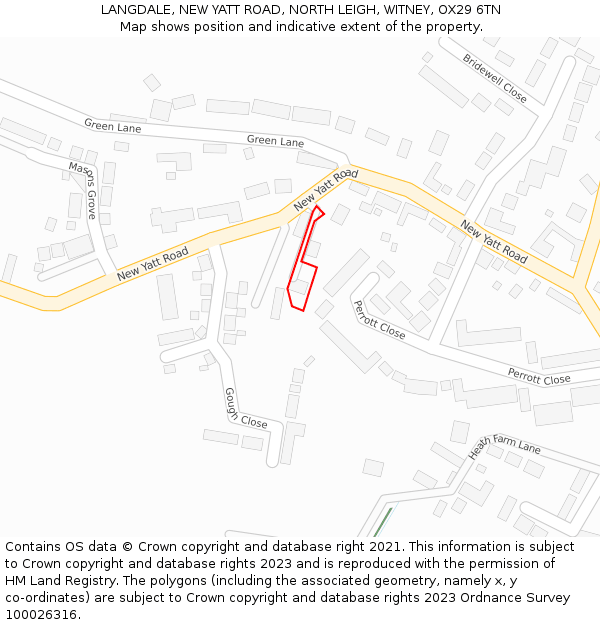 LANGDALE, NEW YATT ROAD, NORTH LEIGH, WITNEY, OX29 6TN: Location map and indicative extent of plot