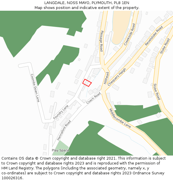 LANGDALE, NOSS MAYO, PLYMOUTH, PL8 1EN: Location map and indicative extent of plot