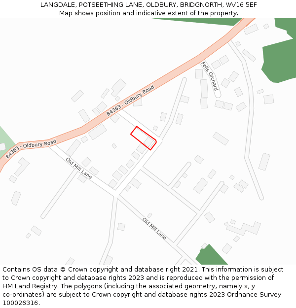 LANGDALE, POTSEETHING LANE, OLDBURY, BRIDGNORTH, WV16 5EF: Location map and indicative extent of plot