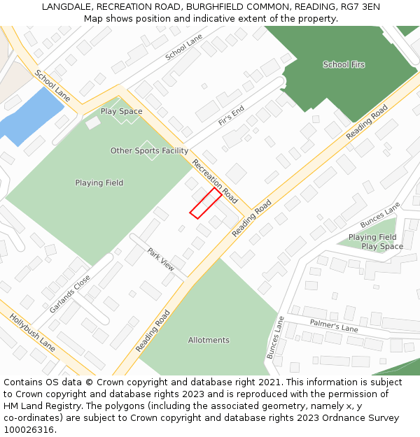 LANGDALE, RECREATION ROAD, BURGHFIELD COMMON, READING, RG7 3EN: Location map and indicative extent of plot