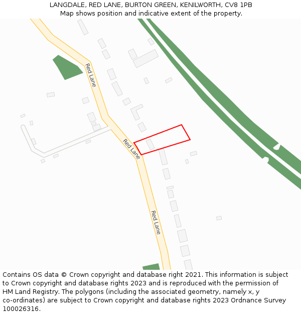 LANGDALE, RED LANE, BURTON GREEN, KENILWORTH, CV8 1PB: Location map and indicative extent of plot