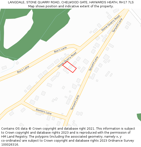 LANGDALE, STONE QUARRY ROAD, CHELWOOD GATE, HAYWARDS HEATH, RH17 7LS: Location map and indicative extent of plot