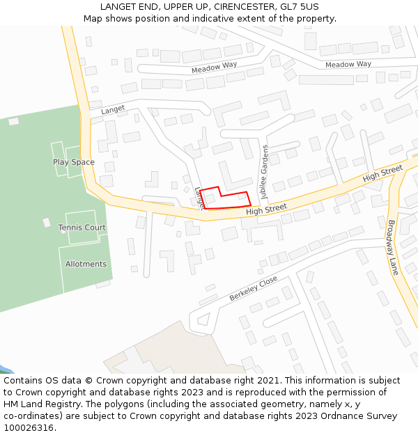 LANGET END, UPPER UP, CIRENCESTER, GL7 5US: Location map and indicative extent of plot