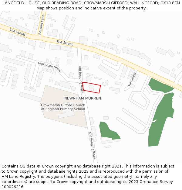 LANGFIELD HOUSE, OLD READING ROAD, CROWMARSH GIFFORD, WALLINGFORD, OX10 8EN: Location map and indicative extent of plot