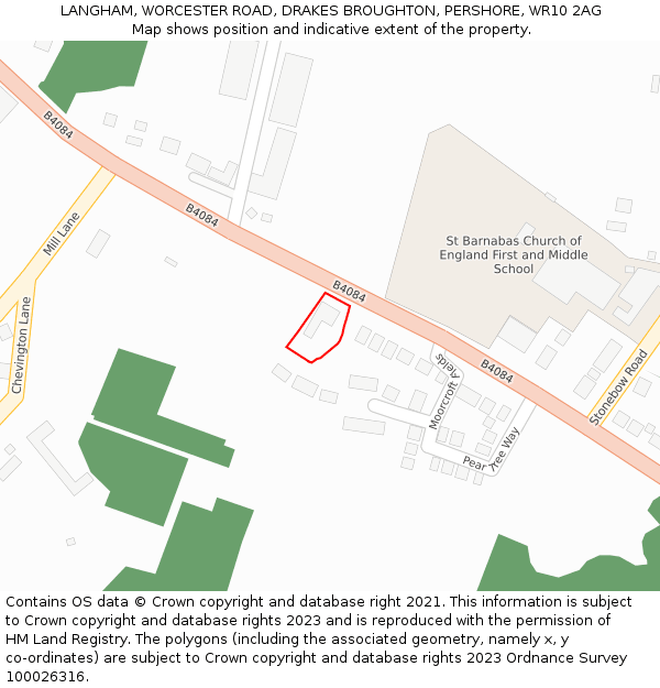 LANGHAM, WORCESTER ROAD, DRAKES BROUGHTON, PERSHORE, WR10 2AG: Location map and indicative extent of plot