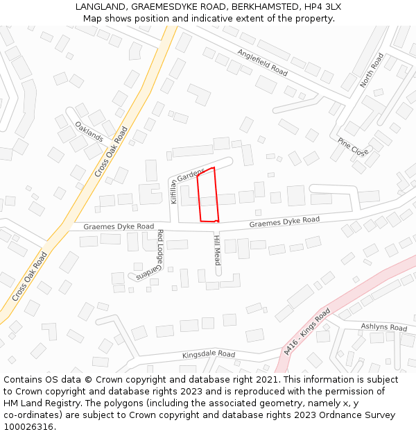 LANGLAND, GRAEMESDYKE ROAD, BERKHAMSTED, HP4 3LX: Location map and indicative extent of plot