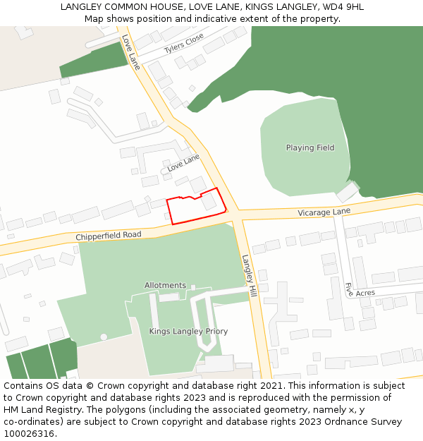 LANGLEY COMMON HOUSE, LOVE LANE, KINGS LANGLEY, WD4 9HL: Location map and indicative extent of plot