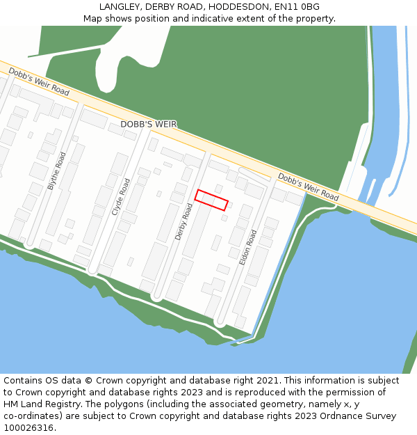 LANGLEY, DERBY ROAD, HODDESDON, EN11 0BG: Location map and indicative extent of plot
