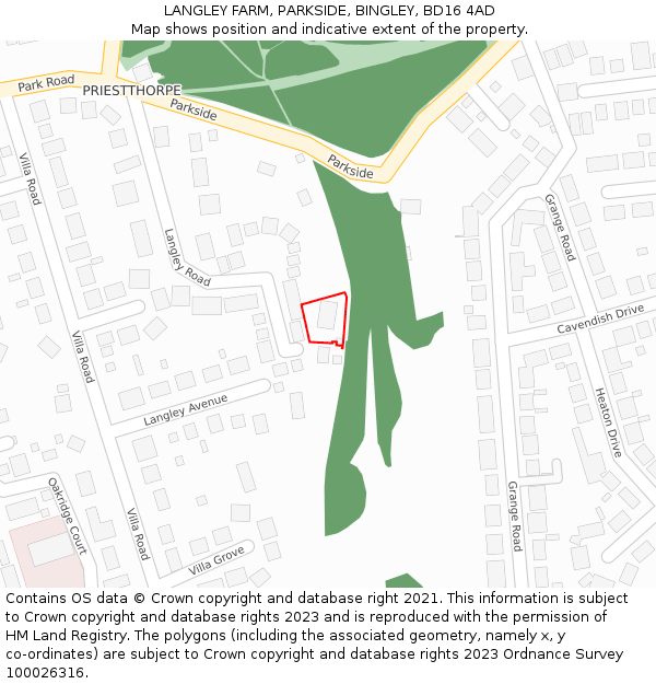 LANGLEY FARM, PARKSIDE, BINGLEY, BD16 4AD: Location map and indicative extent of plot