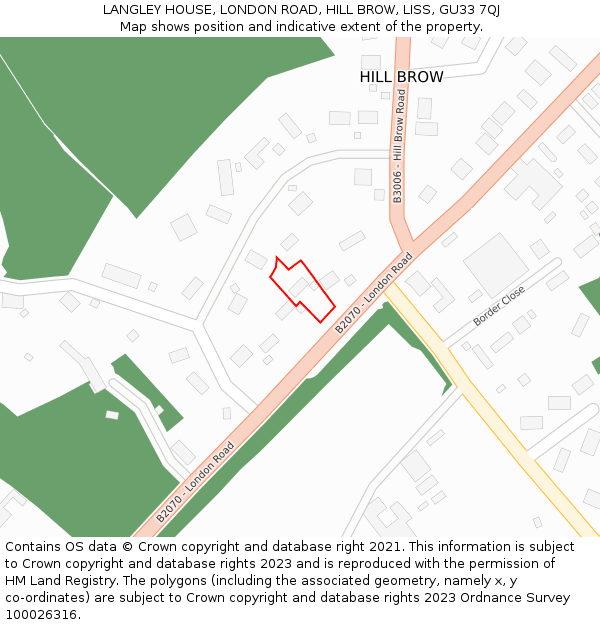 LANGLEY HOUSE, LONDON ROAD, HILL BROW, LISS, GU33 7QJ: Location map and indicative extent of plot