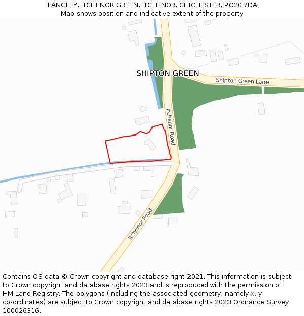 LANGLEY, ITCHENOR GREEN, ITCHENOR, CHICHESTER, PO20 7DA: Location map and indicative extent of plot