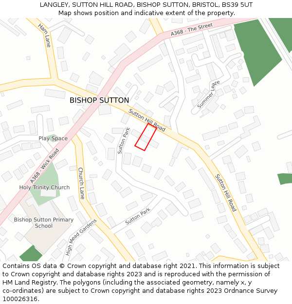LANGLEY, SUTTON HILL ROAD, BISHOP SUTTON, BRISTOL, BS39 5UT: Location map and indicative extent of plot