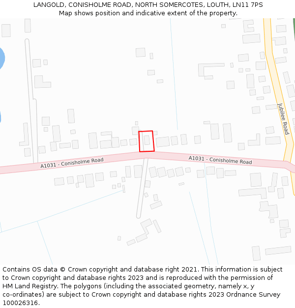 LANGOLD, CONISHOLME ROAD, NORTH SOMERCOTES, LOUTH, LN11 7PS: Location map and indicative extent of plot