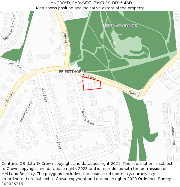 LANGROYD, PARKSIDE, BINGLEY, BD16 4AD: Location map and indicative extent of plot