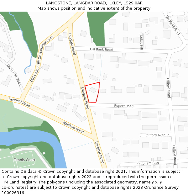 LANGSTONE, LANGBAR ROAD, ILKLEY, LS29 0AR: Location map and indicative extent of plot