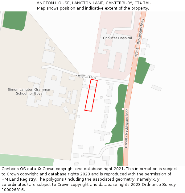 LANGTON HOUSE, LANGTON LANE, CANTERBURY, CT4 7AU: Location map and indicative extent of plot