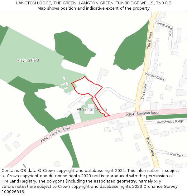 LANGTON LODGE, THE GREEN, LANGTON GREEN, TUNBRIDGE WELLS, TN3 0JB: Location map and indicative extent of plot