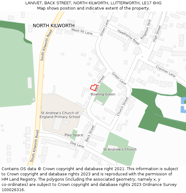 LANIVET, BACK STREET, NORTH KILWORTH, LUTTERWORTH, LE17 6HG: Location map and indicative extent of plot