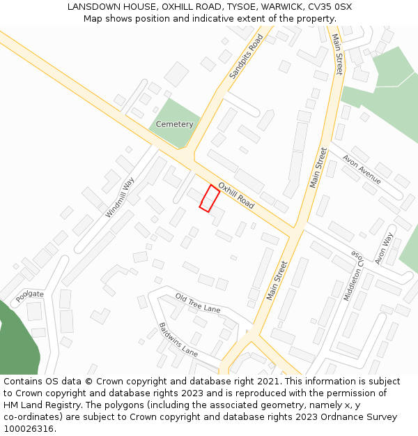 LANSDOWN HOUSE, OXHILL ROAD, TYSOE, WARWICK, CV35 0SX: Location map and indicative extent of plot