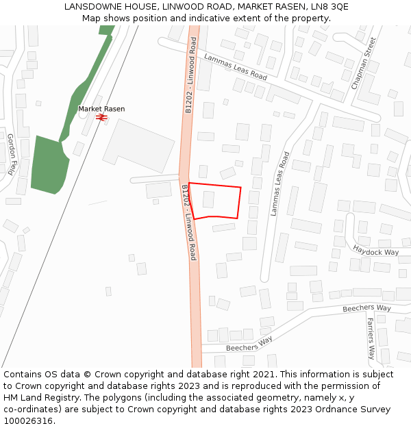 LANSDOWNE HOUSE, LINWOOD ROAD, MARKET RASEN, LN8 3QE: Location map and indicative extent of plot