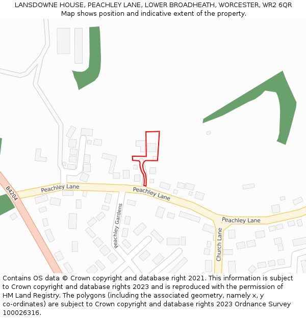 LANSDOWNE HOUSE, PEACHLEY LANE, LOWER BROADHEATH, WORCESTER, WR2 6QR: Location map and indicative extent of plot