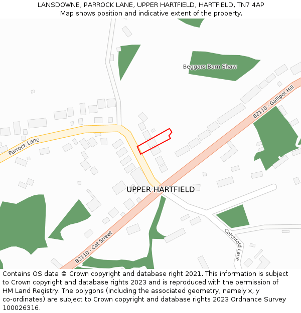 LANSDOWNE, PARROCK LANE, UPPER HARTFIELD, HARTFIELD, TN7 4AP: Location map and indicative extent of plot