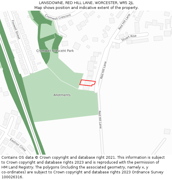 LANSDOWNE, RED HILL LANE, WORCESTER, WR5 2JL: Location map and indicative extent of plot