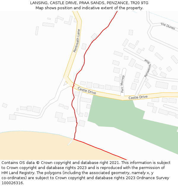 LANSING, CASTLE DRIVE, PRAA SANDS, PENZANCE, TR20 9TG: Location map and indicative extent of plot