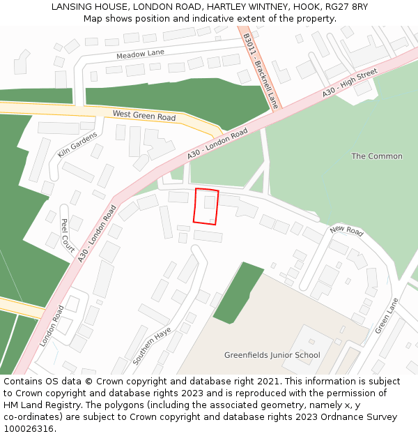 LANSING HOUSE, LONDON ROAD, HARTLEY WINTNEY, HOOK, RG27 8RY: Location map and indicative extent of plot