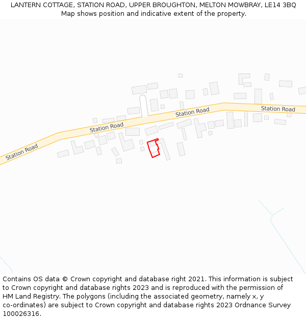 LANTERN COTTAGE, STATION ROAD, UPPER BROUGHTON, MELTON MOWBRAY, LE14 3BQ: Location map and indicative extent of plot