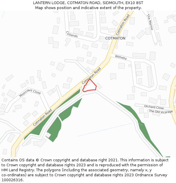 LANTERN LODGE, COTMATON ROAD, SIDMOUTH, EX10 8ST: Location map and indicative extent of plot