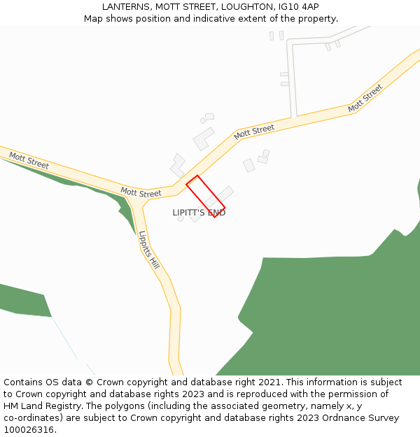 LANTERNS, MOTT STREET, LOUGHTON, IG10 4AP: Location map and indicative extent of plot