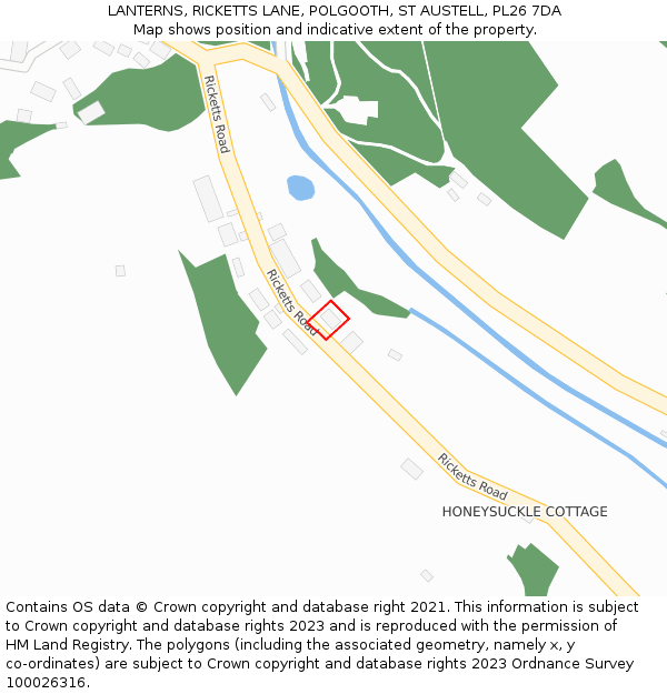 LANTERNS, RICKETTS LANE, POLGOOTH, ST AUSTELL, PL26 7DA: Location map and indicative extent of plot