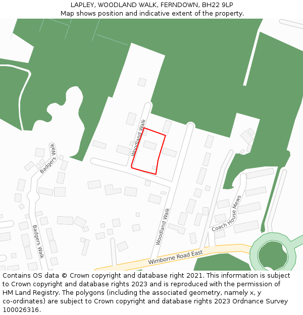 LAPLEY, WOODLAND WALK, FERNDOWN, BH22 9LP: Location map and indicative extent of plot