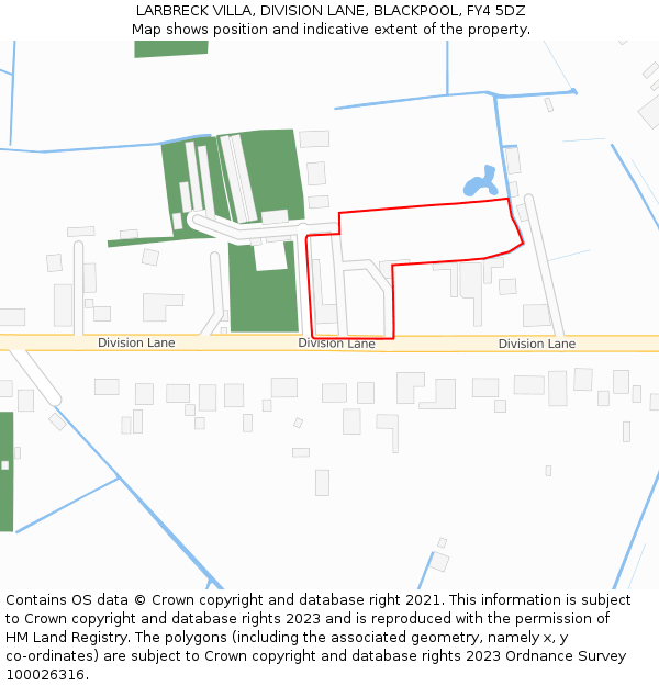 LARBRECK VILLA, DIVISION LANE, BLACKPOOL, FY4 5DZ: Location map and indicative extent of plot
