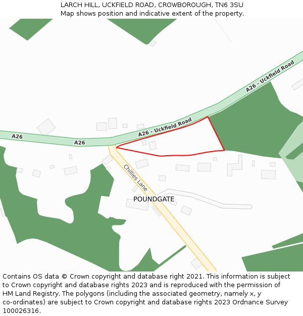 LARCH HILL, UCKFIELD ROAD, CROWBOROUGH, TN6 3SU: Location map and indicative extent of plot