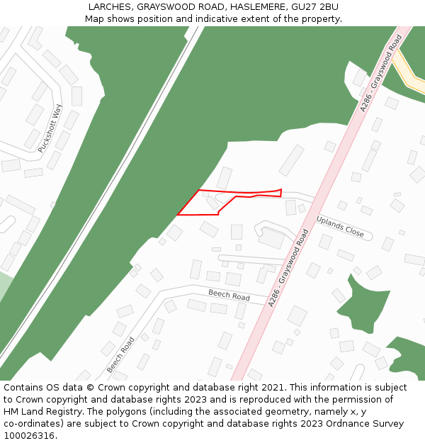 LARCHES, GRAYSWOOD ROAD, HASLEMERE, GU27 2BU: Location map and indicative extent of plot