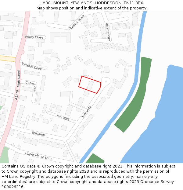 LARCHMOUNT, YEWLANDS, HODDESDON, EN11 8BX: Location map and indicative extent of plot