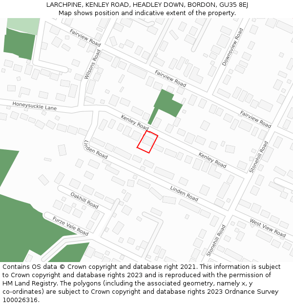 LARCHPINE, KENLEY ROAD, HEADLEY DOWN, BORDON, GU35 8EJ: Location map and indicative extent of plot