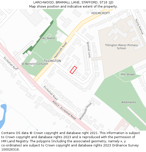 LARCHWOOD, BRAMALL LANE, STAFFORD, ST16 1JD: Location map and indicative extent of plot