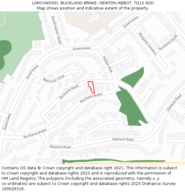 LARCHWOOD, BUCKLAND BRAKE, NEWTON ABBOT, TQ12 4DD: Location map and indicative extent of plot