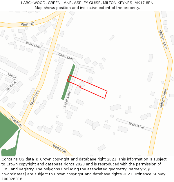 LARCHWOOD, GREEN LANE, ASPLEY GUISE, MILTON KEYNES, MK17 8EN: Location map and indicative extent of plot