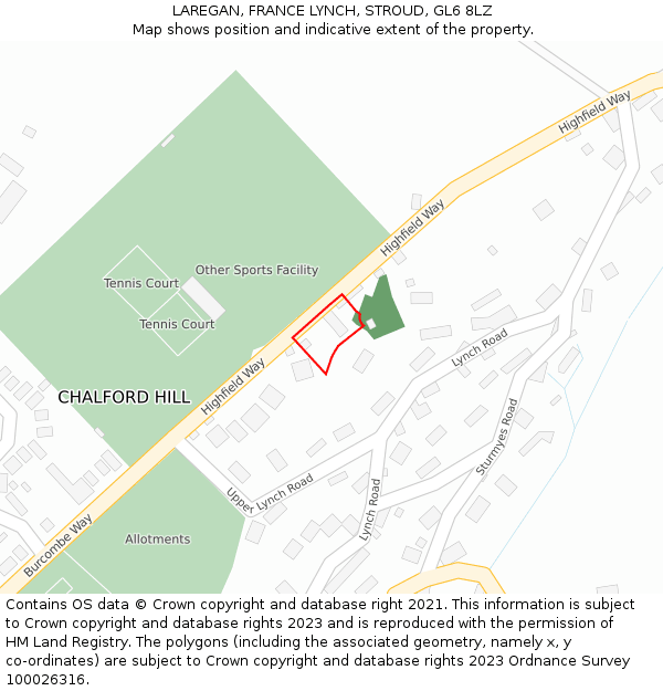 LAREGAN, FRANCE LYNCH, STROUD, GL6 8LZ: Location map and indicative extent of plot